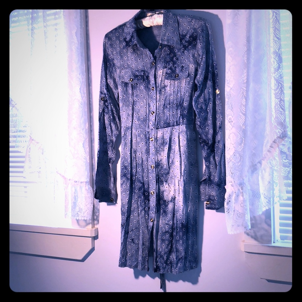 Button Down Belted Floral Shirt Dress M